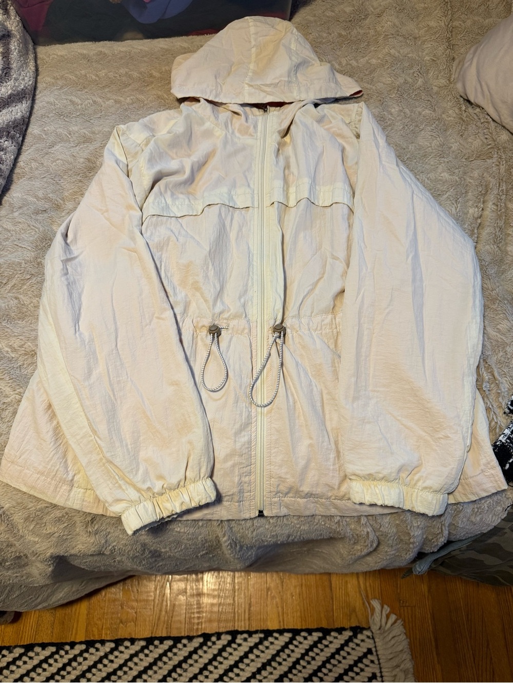 Avalanche Cream Hooded Drawcord Windbreaker Jacket